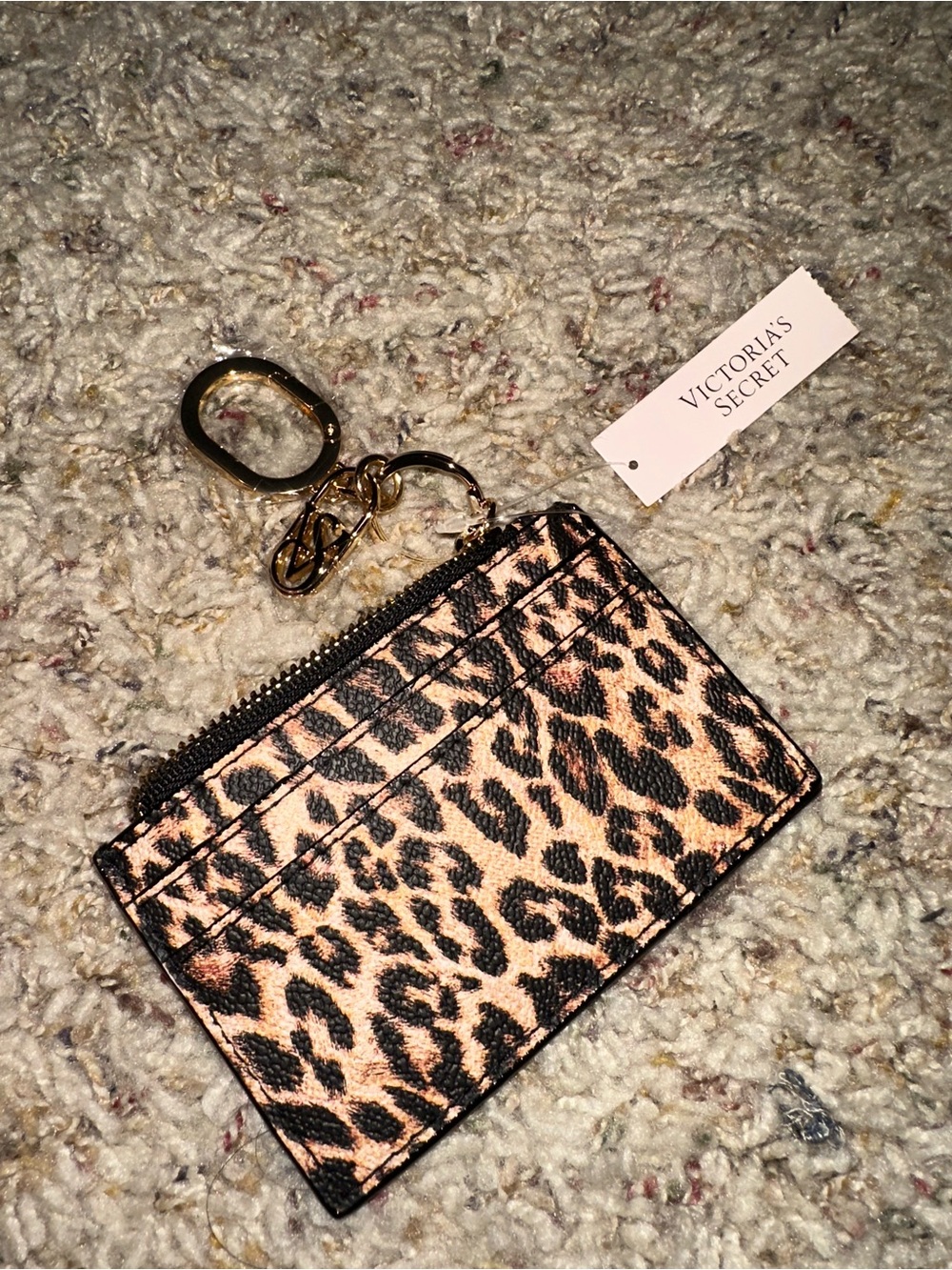 Victoria's Secret Leopard Print Card Pouch Keyring - Pink & Black